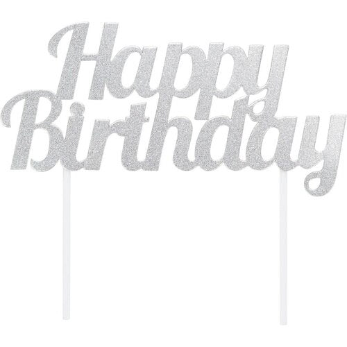 Happy Birthday Cake Topper (Silver)