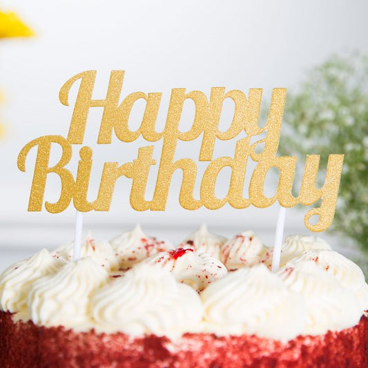 Happy Birthday Cake Topper (Gold)