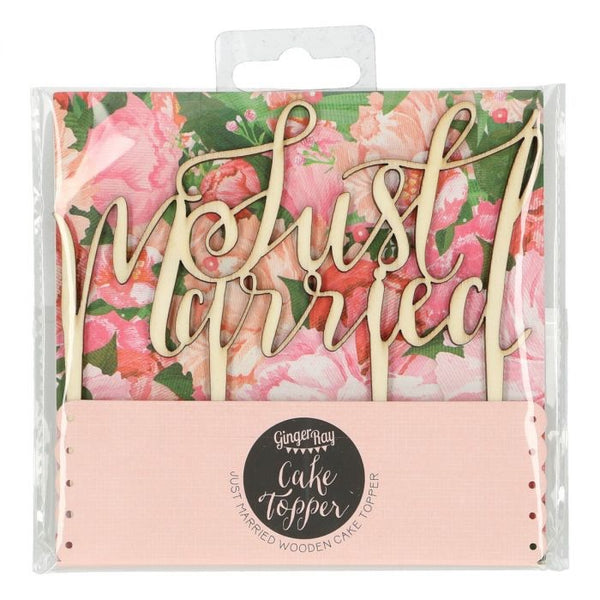 Wooden Just Married Cake Topper